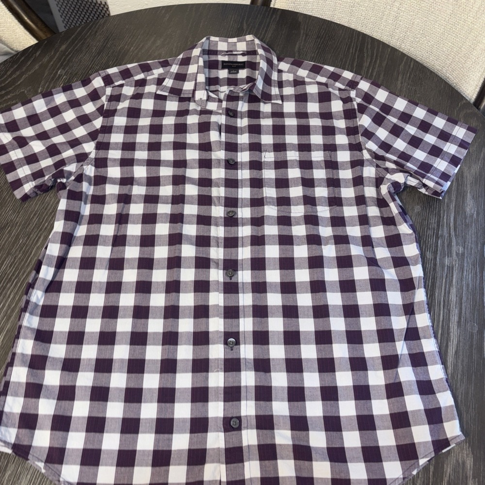 BANANA REPUBLIC MENS BUTTON UP SOFT WASH TAILORED SLIM FIT SHIRT L PURPLE PLAID